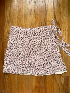 American Eagle Outfitters Cream Wrap Mini Skirt